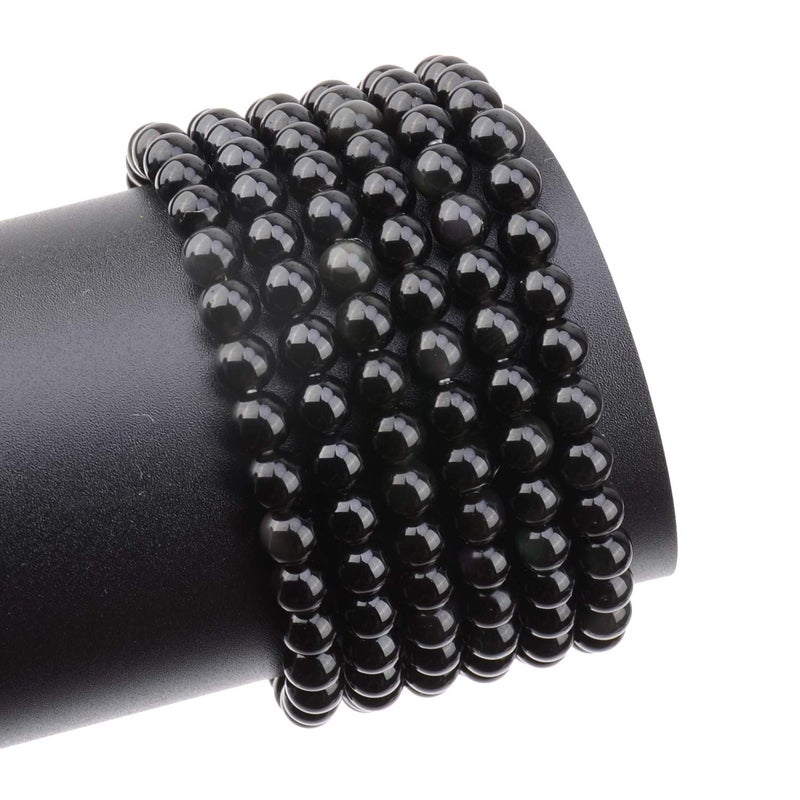 LPBeads 200Pcs Polished 6mm Round Natural Black Obsidian Gemstone Loose Beads with Stretch Cord for Jewelry Making Bracelets - Image 3